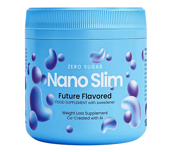 Flacon Nano Slim bleu de 150g avec visuels 3D futuristes représentant la combustion des graisses